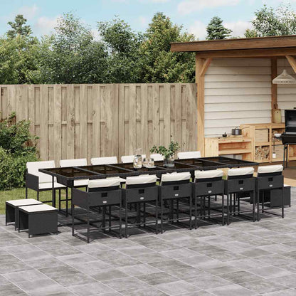 17 Piece Garden Dining Set with Cushions Poly Rattan Glass 16 pcs Black and cream