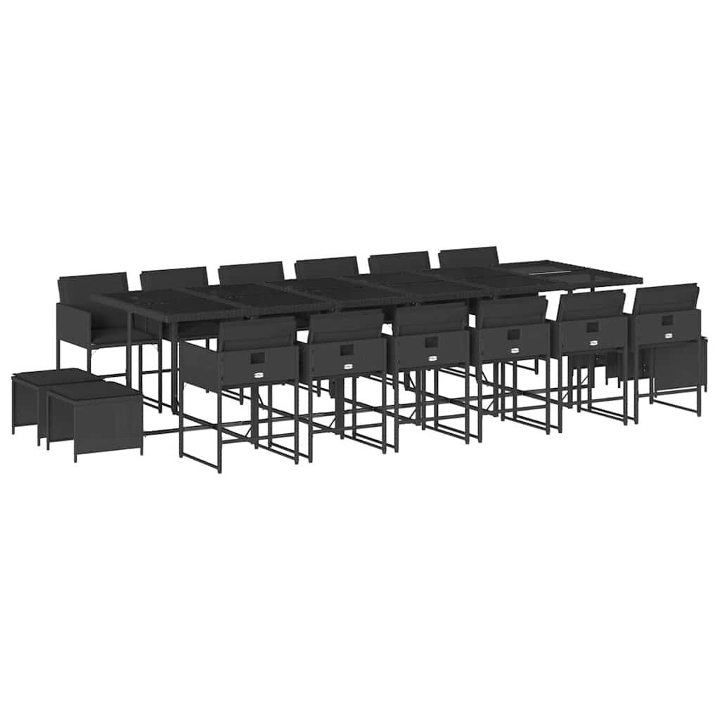 17 Piece Garden Dining Set with Cushions Poly Rattan Glass 16 pcs Black
