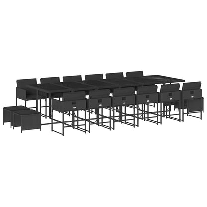 17 Piece Garden Dining Set with Cushions Poly Rattan Glass 16 pcs Black