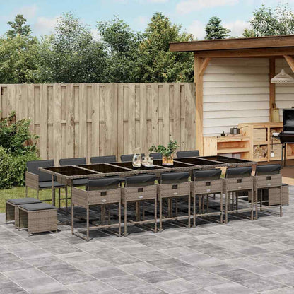 17 Piece Garden Dining Set with Cushions Poly Rattan Glass 16 pcs Grey