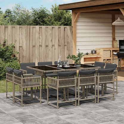 11 Piece Garden Dining Set with Cushions Poly Rattan Glass 10 pcs Grey