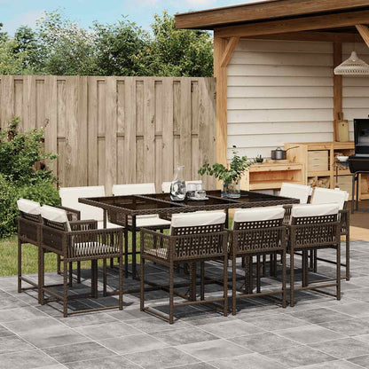 11 Piece Garden Dining Set with Cushions Poly Rattan Glass 10 pcs Brown