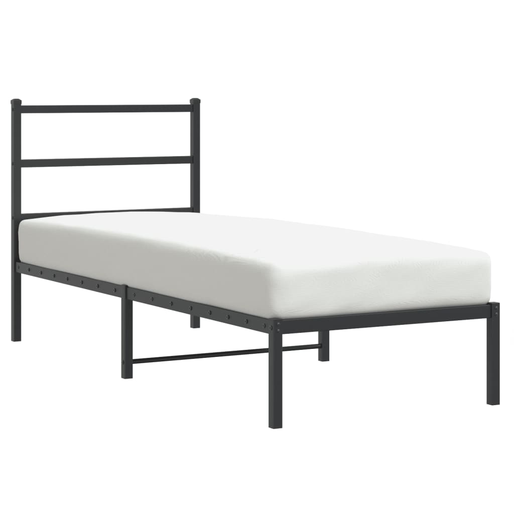 vidaXL Metal Bed Frame without Mattress with Headboard Black 75x190cm 2
