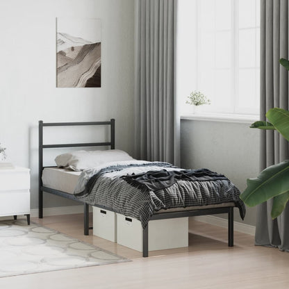 vidaXL Metal Bed Frame without Mattress with Headboard Black 75x190cm 4