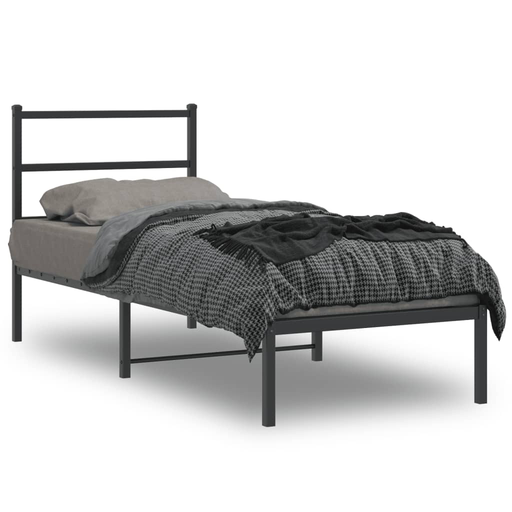 vidaXL Metal Bed Frame without Mattress with Headboard Black 75x190cm 1