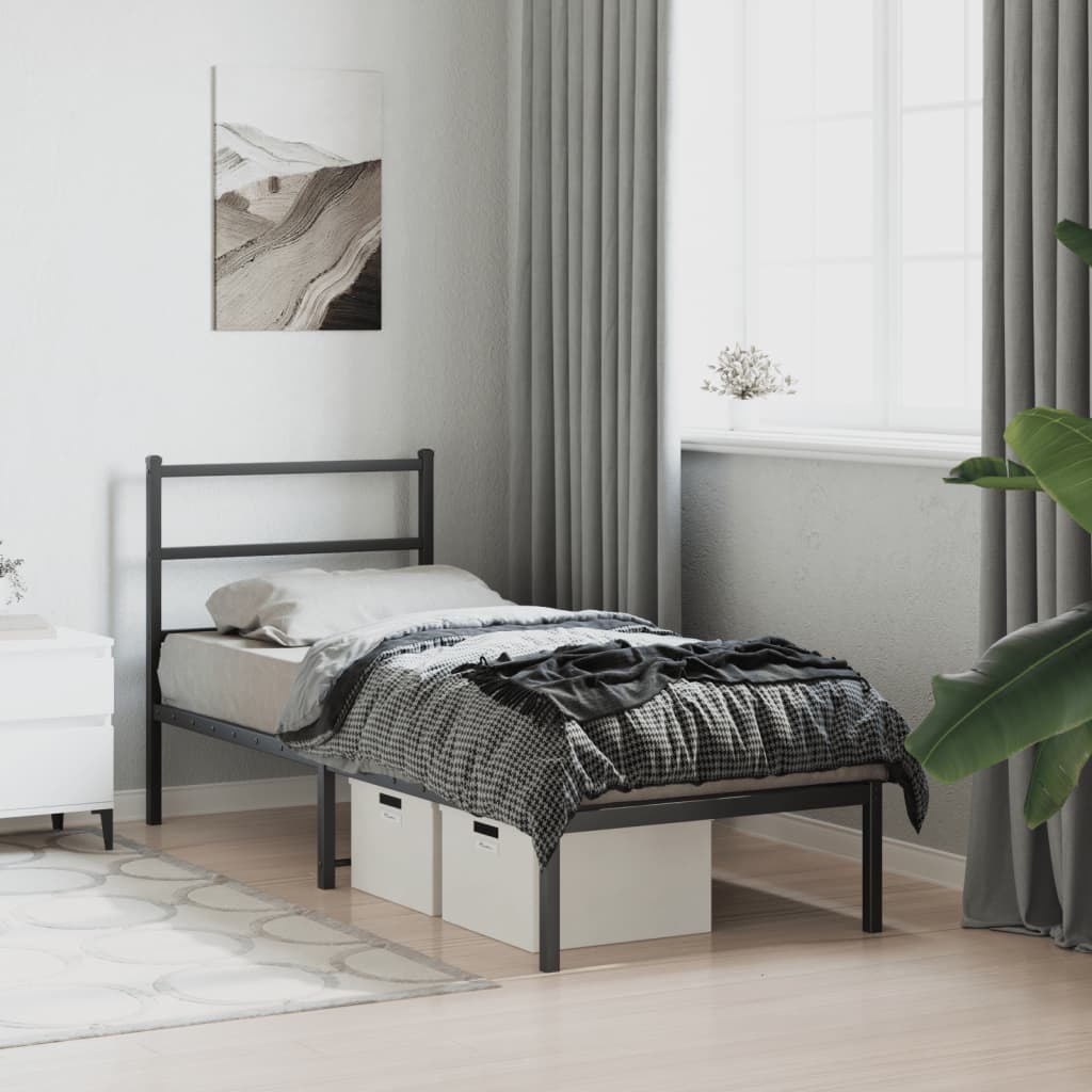 vidaXL Metal Bed Frame without Mattress with Headboard Black 80x200cm 4
