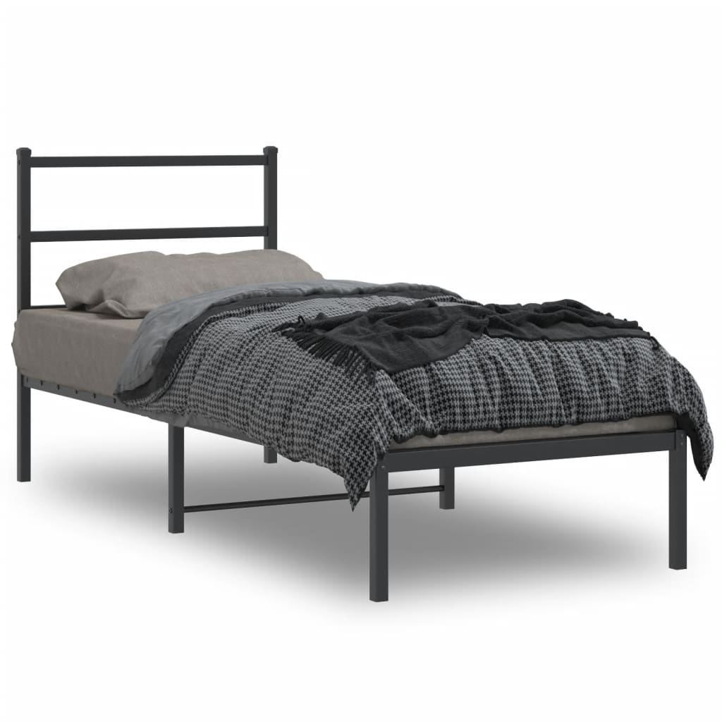 Metal Bed Frame without Mattress With headboard Black 80 cm 200 cm