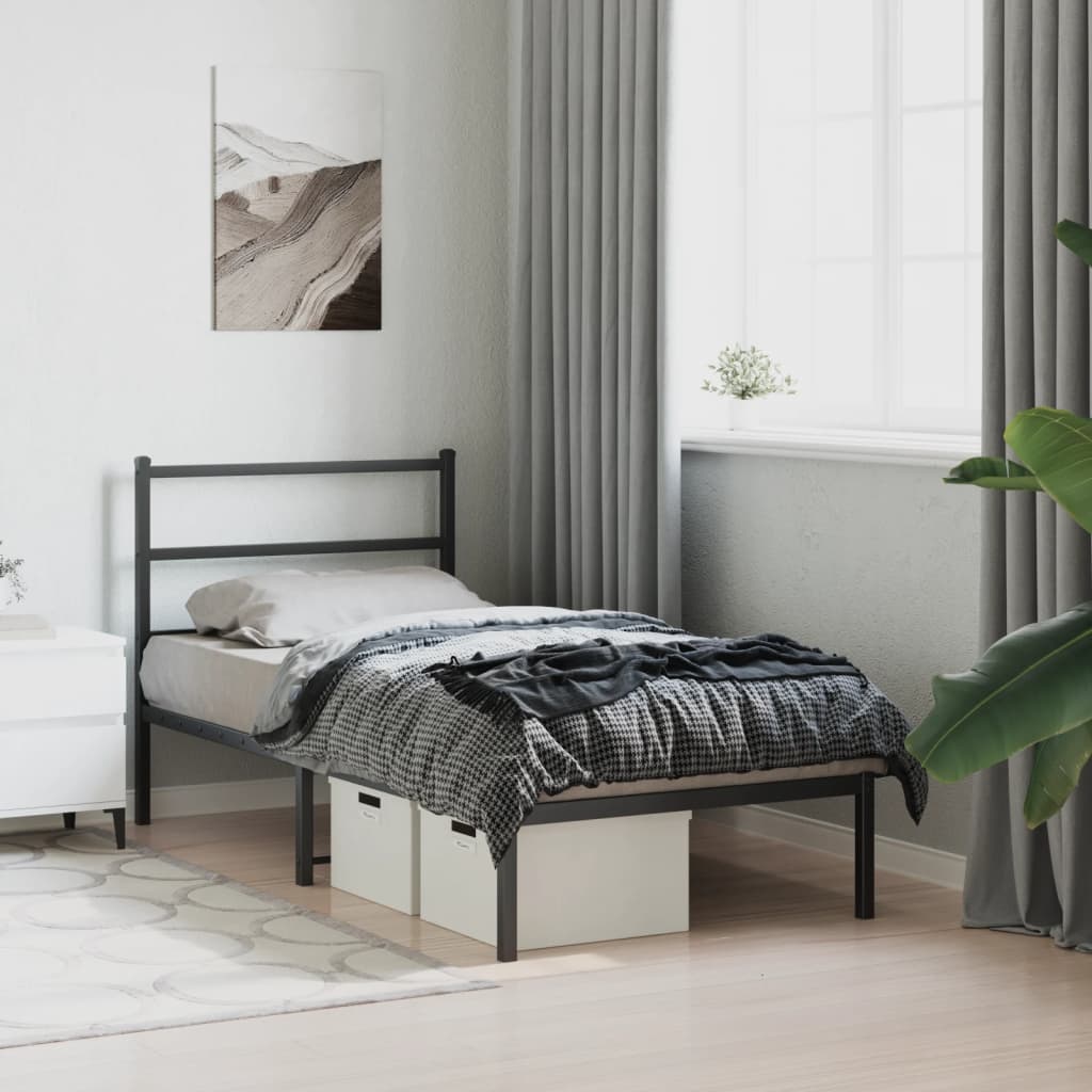 Metal Bed Frame without Mattress With headboard Black 90 cm 190 cm