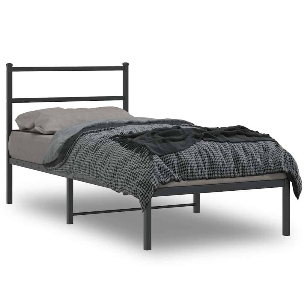 vidaXL Metal Bed Frame without Mattress with Headboard Black 90x190cm 1