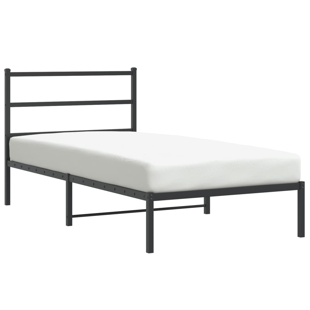 vidaXL Metal Bed Frame without Mattress with Headboard Black 100x200cm 2