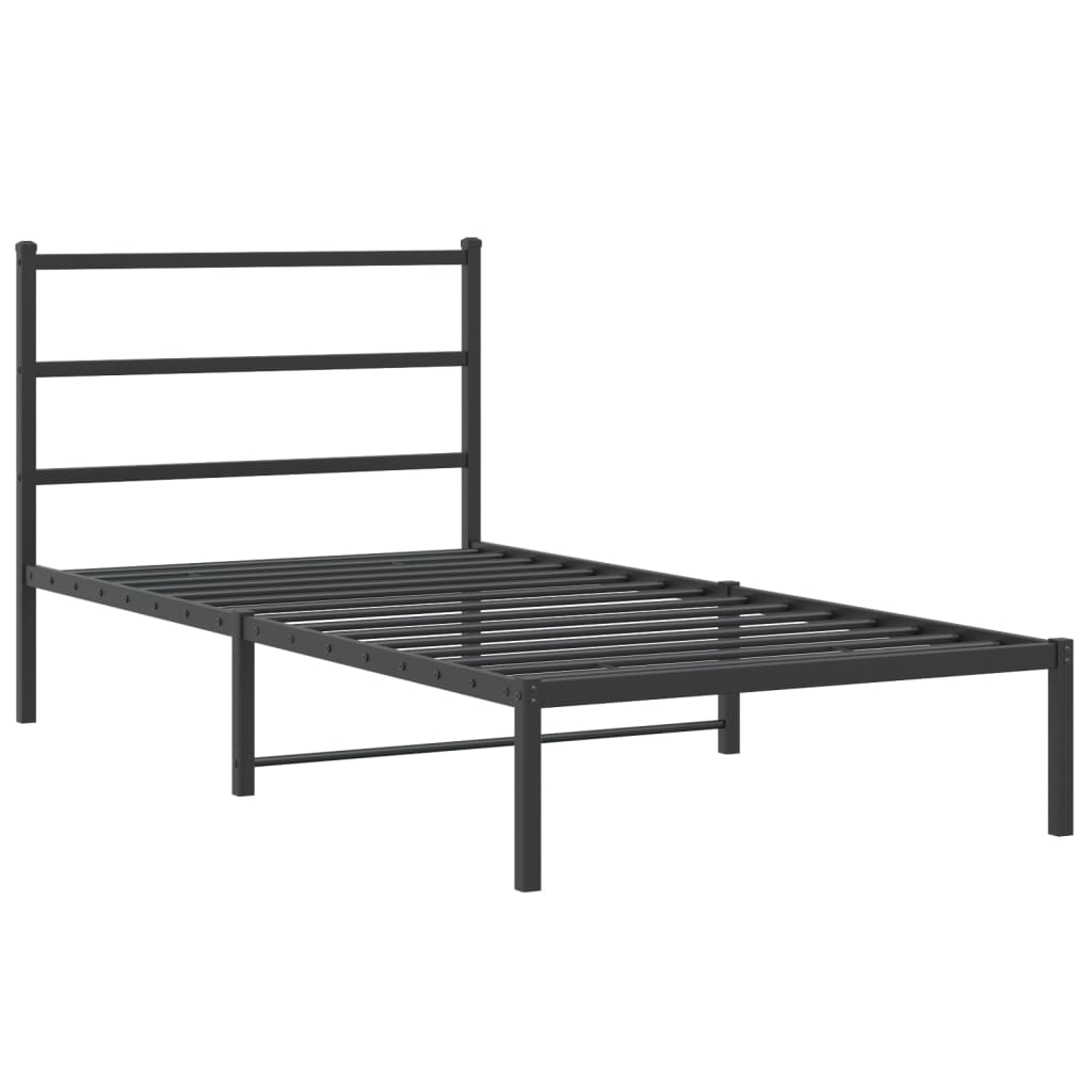 vidaXL Metal Bed Frame without Mattress with Headboard Black 100x200cm 3