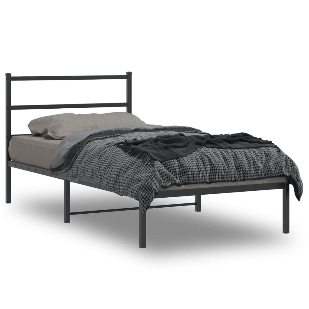 vidaXL Metal Bed Frame without Mattress with Headboard Black 100x200cm 1
