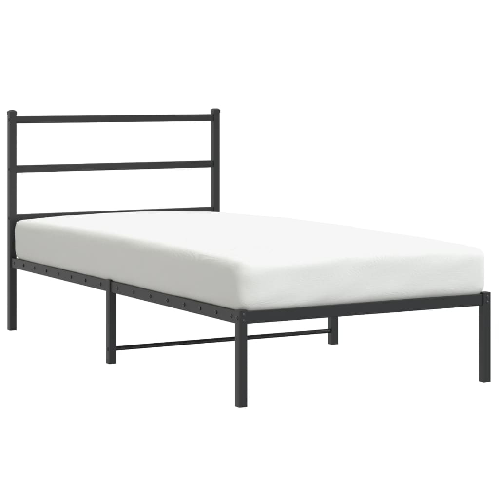vidaXL Metal Bed Frame without Mattress with Headboard Black 107x203cm 2