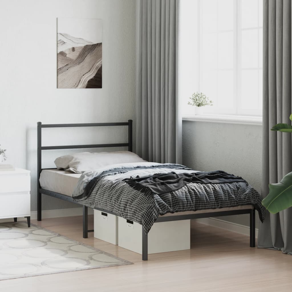 vidaXL Metal Bed Frame without Mattress with Headboard Black 107x203cm 4