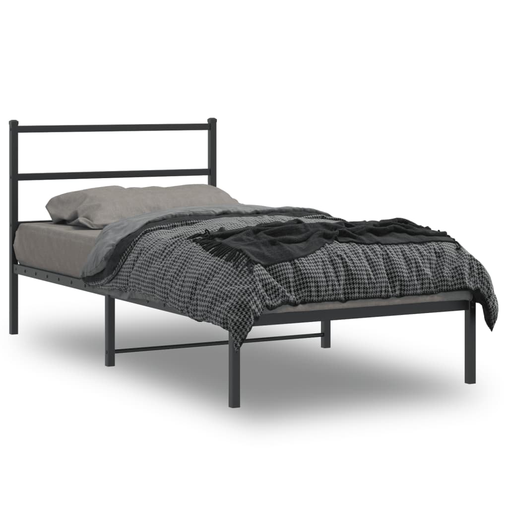 vidaXL Metal Bed Frame without Mattress with Headboard Black 107x203cm 1
