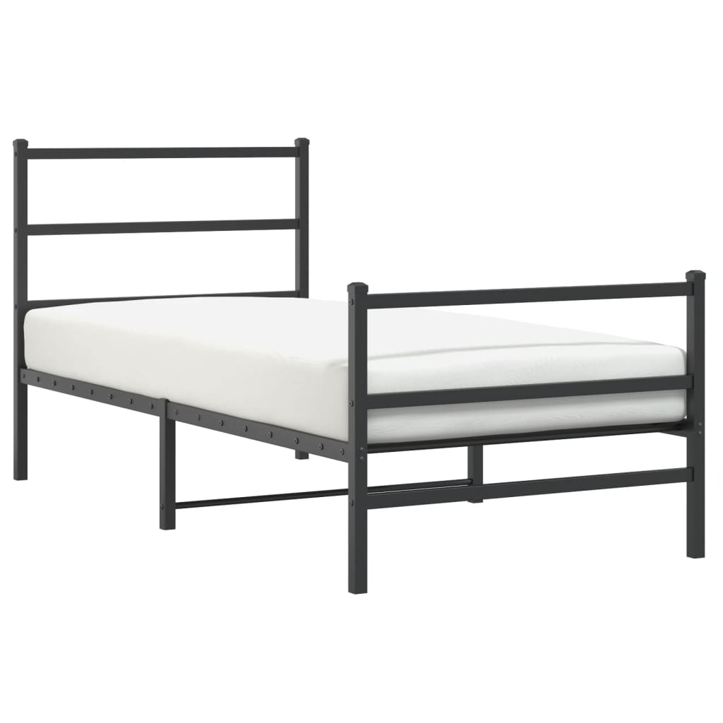 vidaXL Metal Bed Frame without Mattress with Footboard Black 90x200cm 2