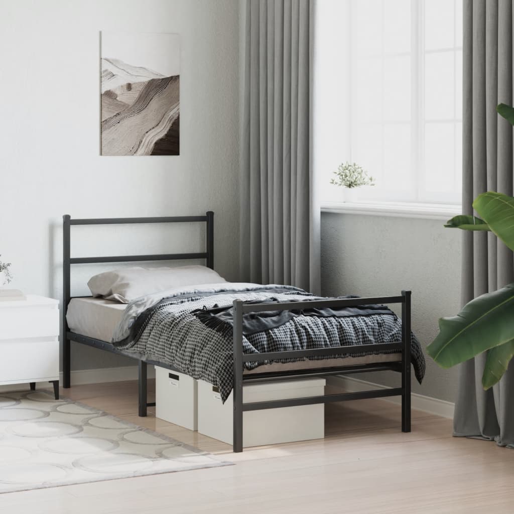 vidaXL Metal Bed Frame without Mattress with Footboard Black 90x200cm 4