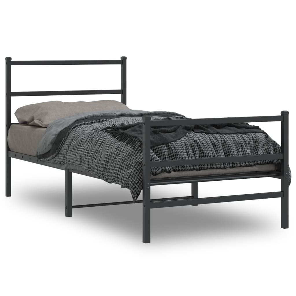 vidaXL Metal Bed Frame without Mattress with Footboard Black 90x200cm 1