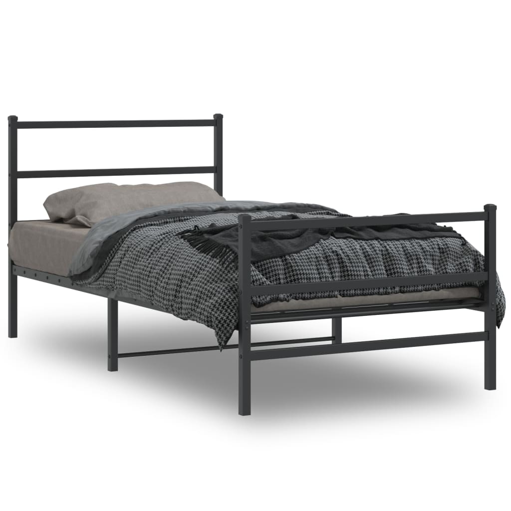 vidaXL Metal Bed Frame without Mattress with Footboard Black 100x190cm 1