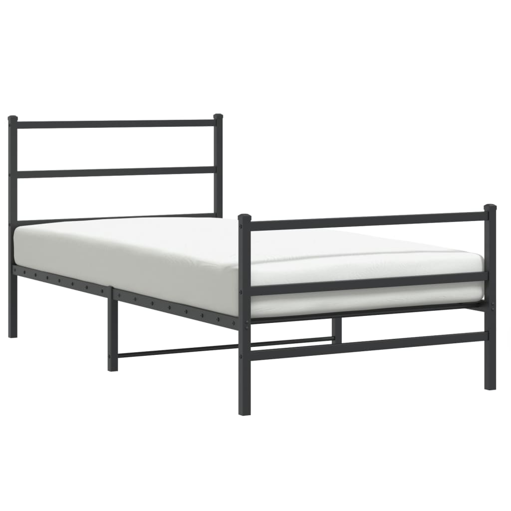 vidaXL Metal Bed Frame without Mattress with Footboard Black 100x200cm 2