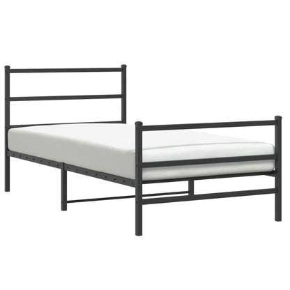 vidaXL Metal Bed Frame without Mattress with Footboard Black 100x200cm 2