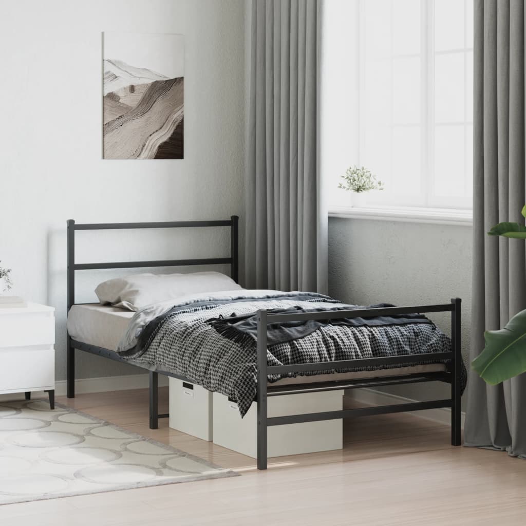 vidaXL Metal Bed Frame without Mattress with Footboard Black 100x200cm 4