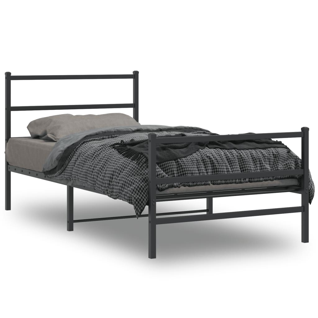 vidaXL Metal Bed Frame without Mattress with Footboard Black 100x200cm 1