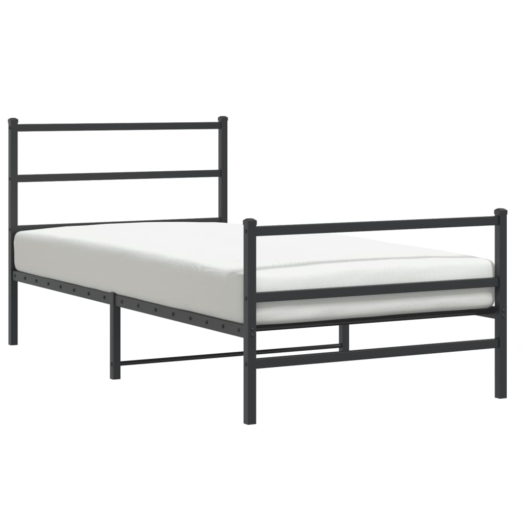 vidaXL Metal Bed Frame without Mattress with Footboard Black 107x203cm 2