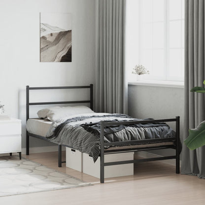 vidaXL Metal Bed Frame without Mattress with Footboard Black 107x203cm 4