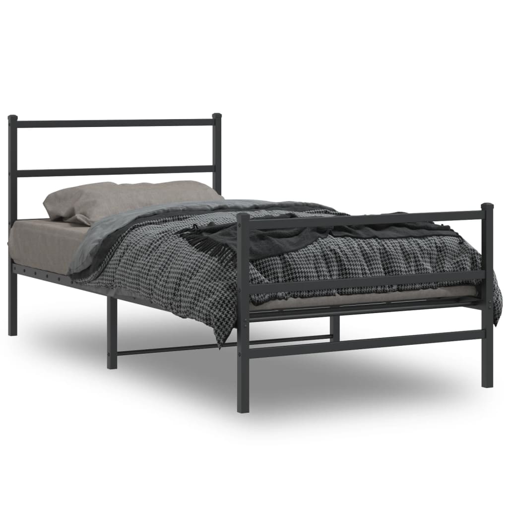 vidaXL Metal Bed Frame without Mattress with Footboard Black 107x203cm 1