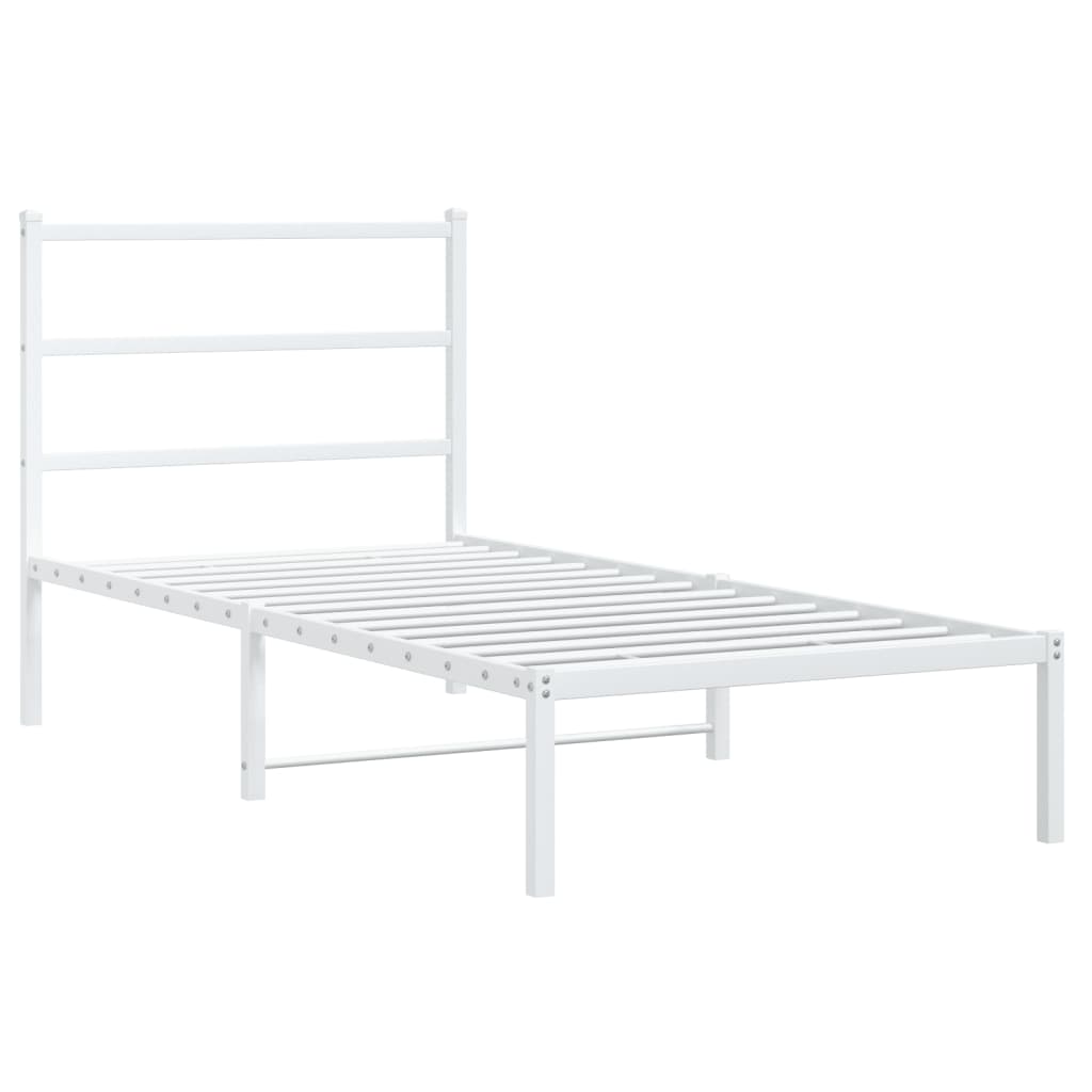 vidaXL Metal Bed Frame without Mattress with Headboard White 90x200cm 3