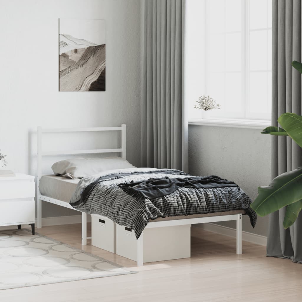 vidaXL Metal Bed Frame without Mattress with Headboard White 90x200cm 4