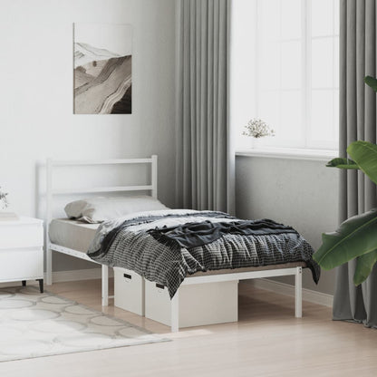 vidaXL Metal Bed Frame without Mattress with Headboard White 90x200cm 4