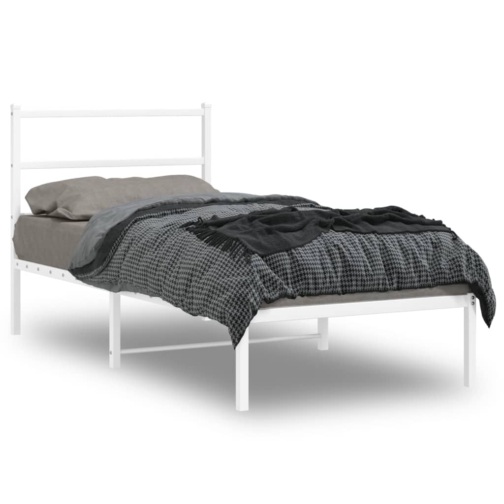 vidaXL Metal Bed Frame without Mattress with Headboard White 90x200cm 1