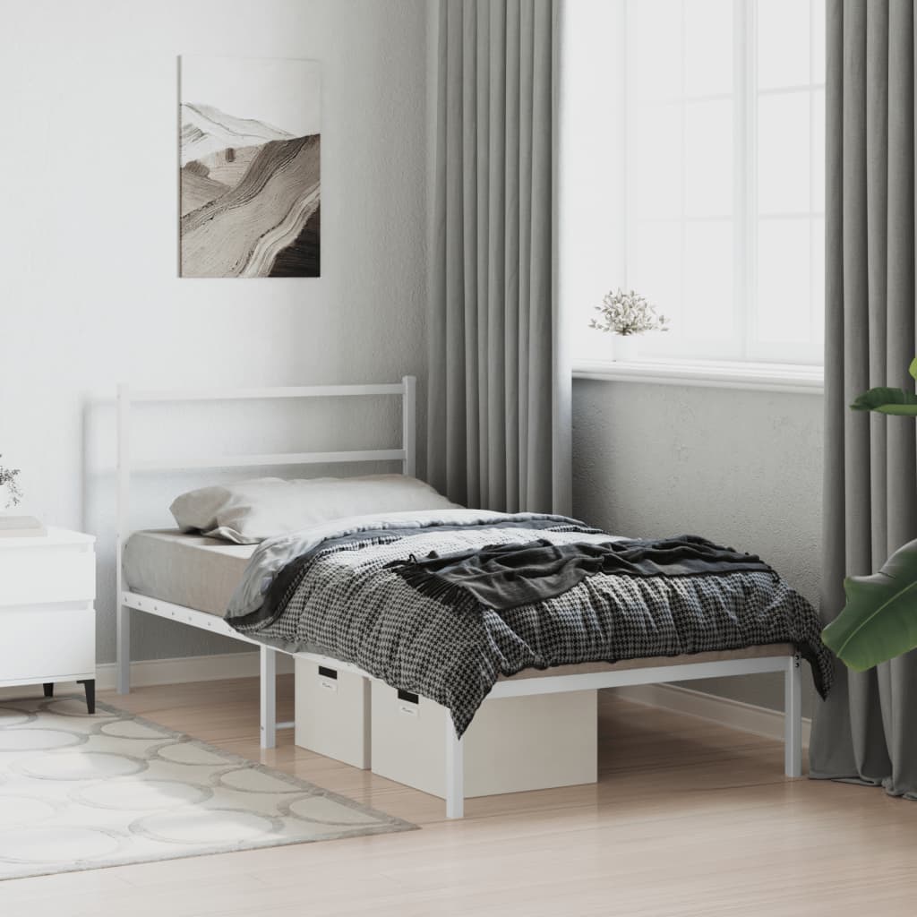 vidaXL Metal Bed Frame without Mattress with Headboard White 100x190cm 4