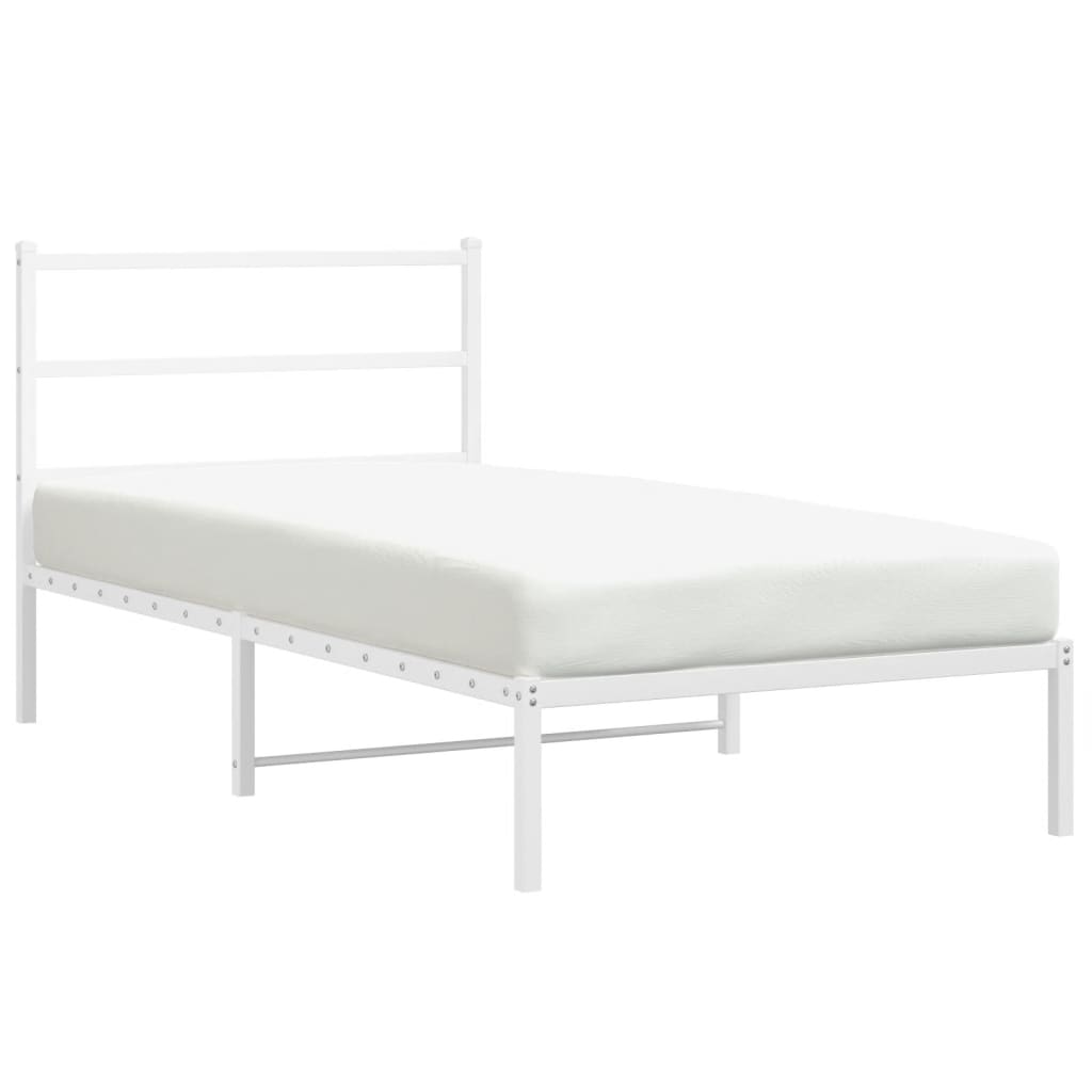 vidaXL Metal Bed Frame without Mattress with Headboard White 100x200cm 2