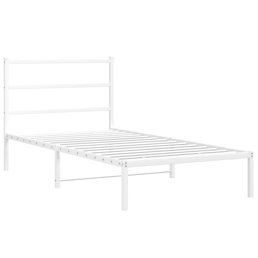 vidaXL Metal Bed Frame without Mattress with Headboard White 100x200cm 3