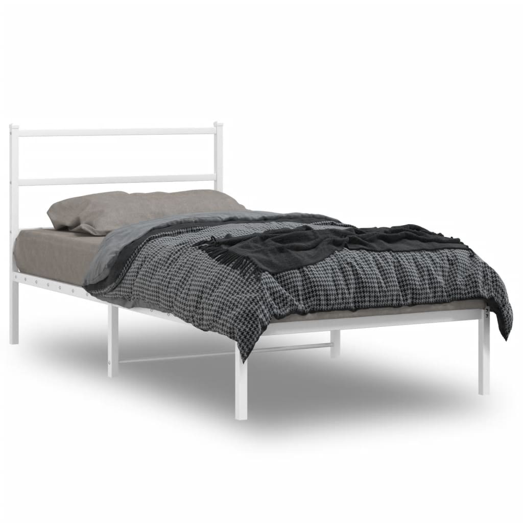 vidaXL Metal Bed Frame without Mattress with Headboard White 100x200cm 1