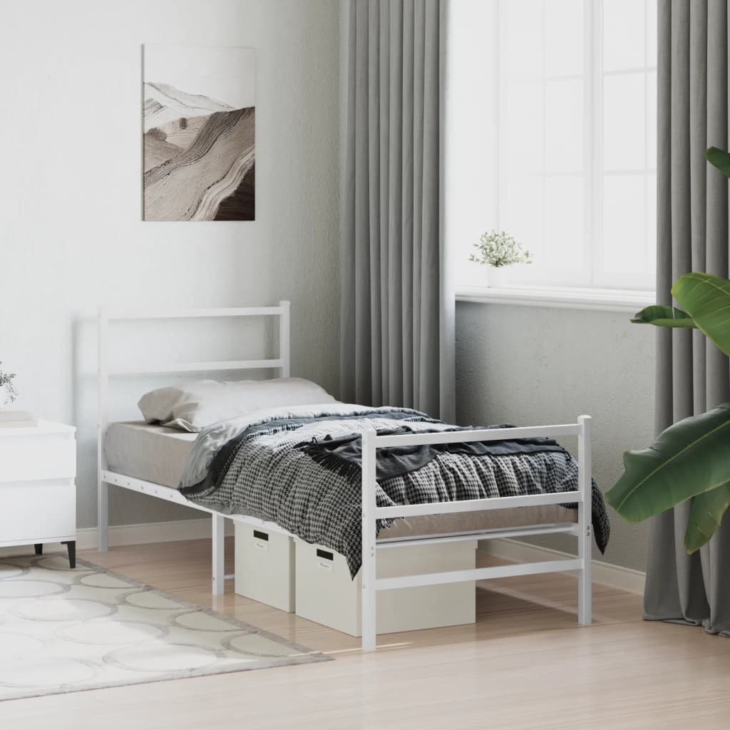 vidaXL Metal Bed Frame without Mattress with Footboard White 80x200cm 4