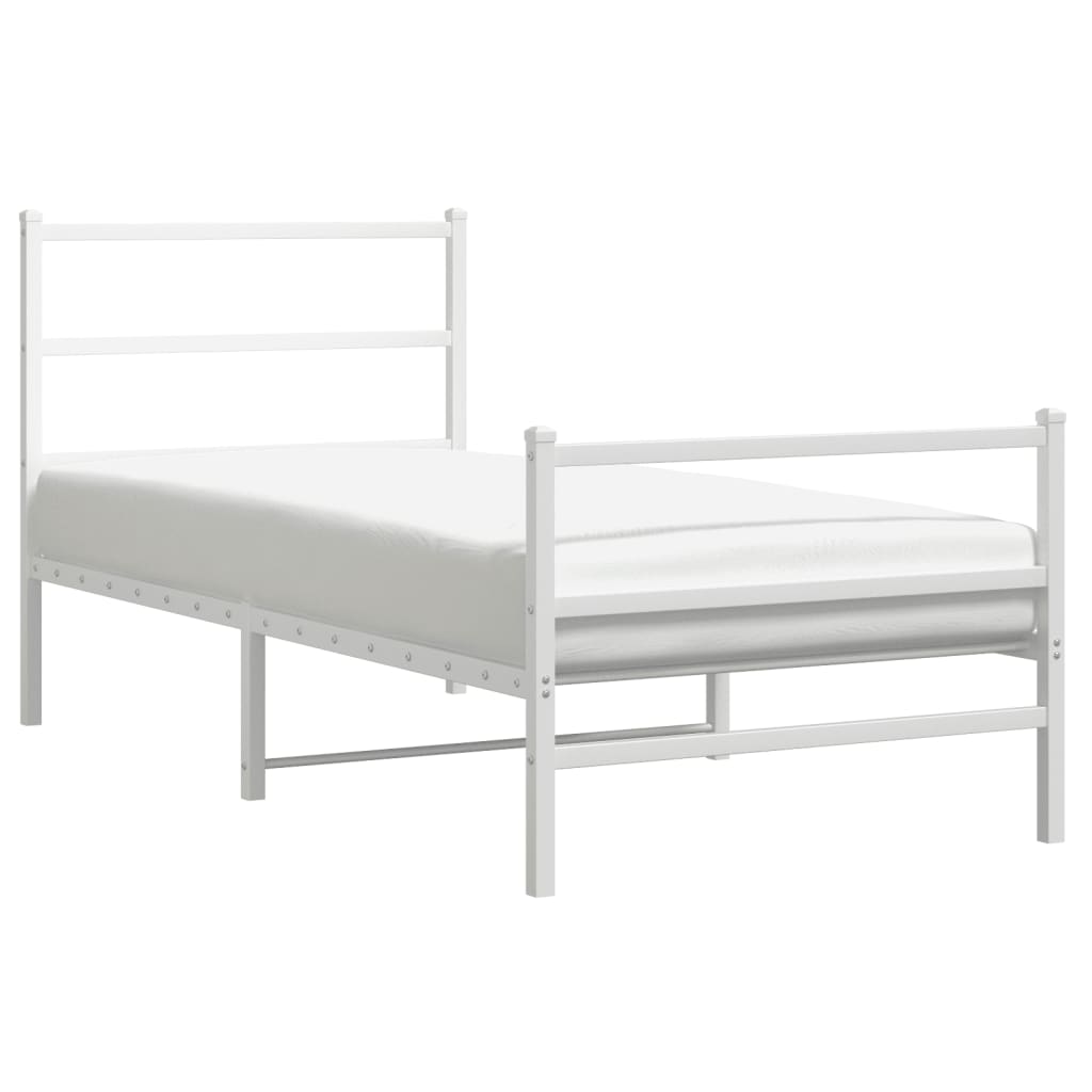 vidaXL Metal Bed Frame without Mattress with Footboard White 90x190cm 2