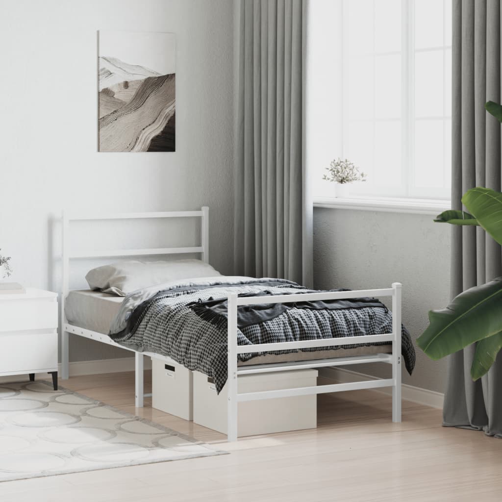 vidaXL Metal Bed Frame without Mattress with Footboard White 90x190cm 4