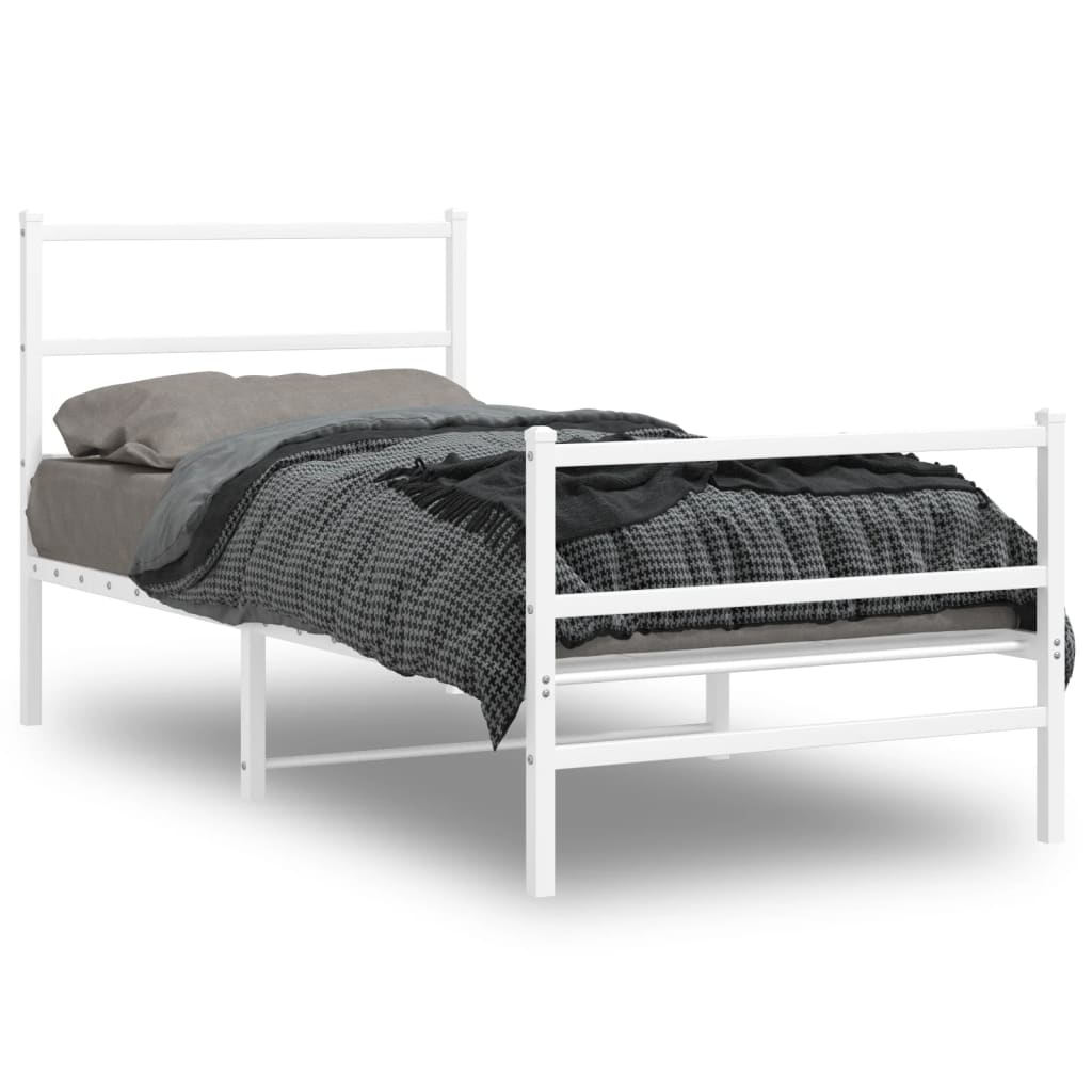 vidaXL Metal Bed Frame without Mattress with Footboard White 90x190cm 1