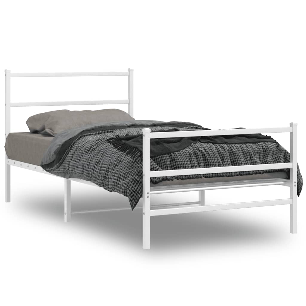 vidaXL Metal Bed Frame without Mattress with Footboard White 100x190cm 2