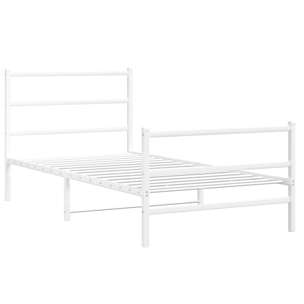 vidaXL Metal Bed Frame without Mattress with Footboard White 100x190cm 3