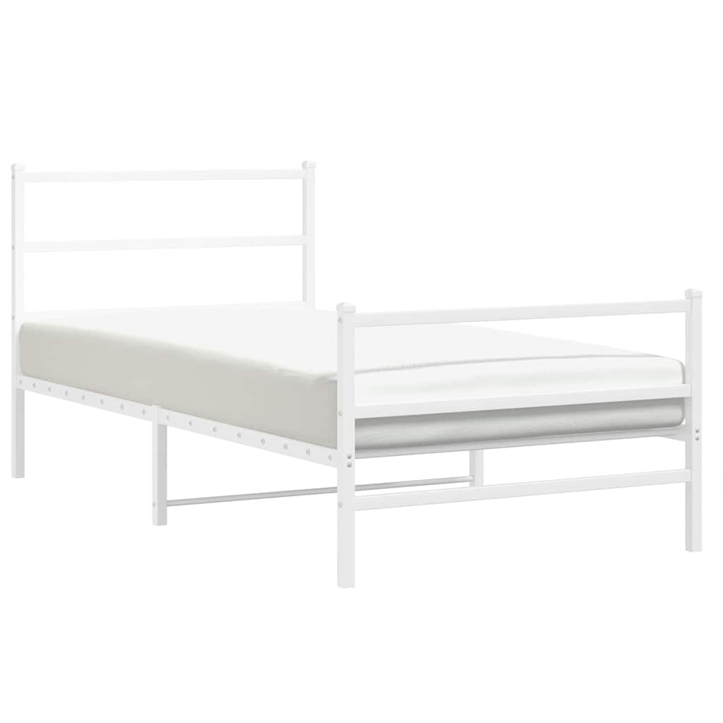 vidaXL Metal Bed Frame without Mattress with Footboard White 100x200cm 4