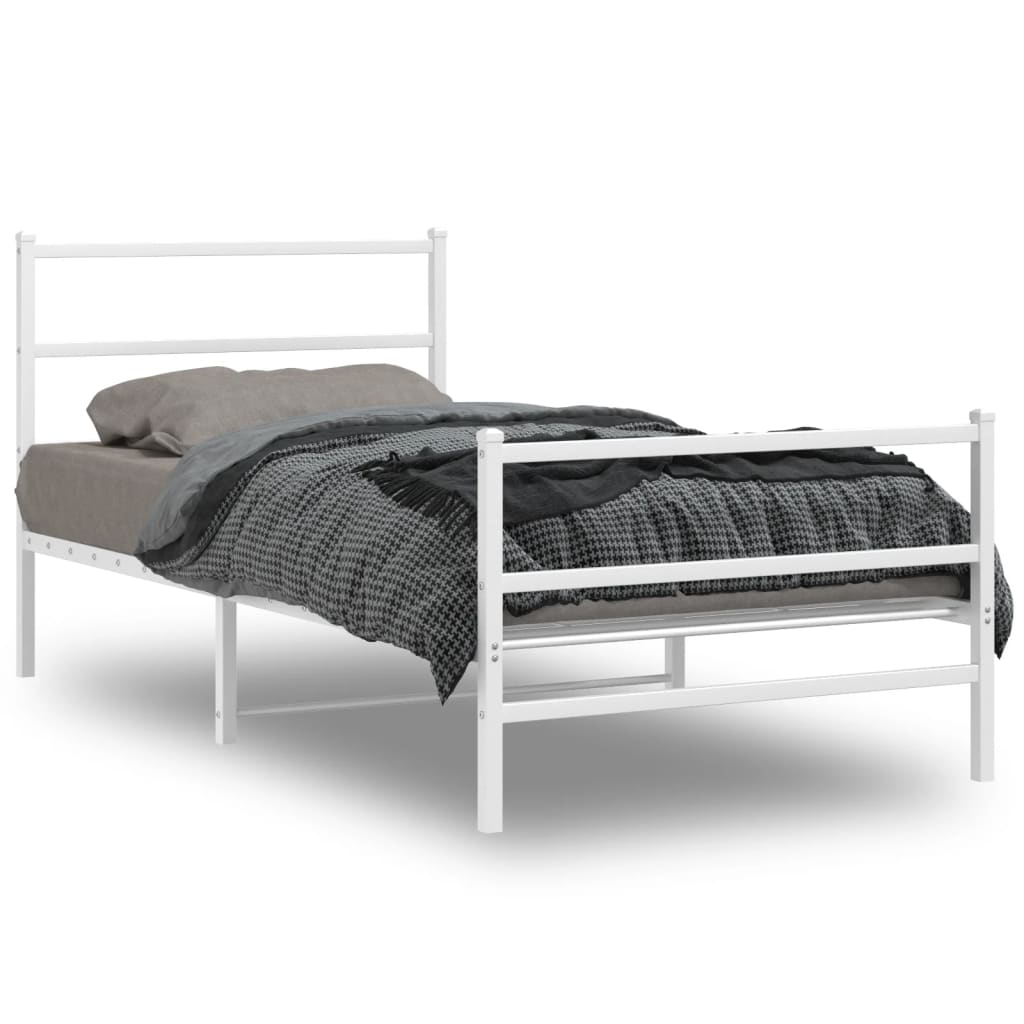 vidaXL Metal Bed Frame without Mattress with Footboard White 107x203cm 2