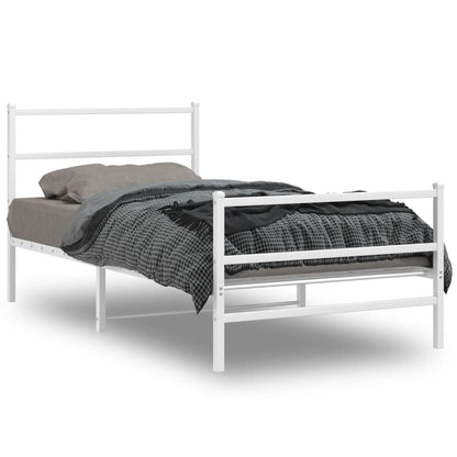 vidaXL Metal Bed Frame without Mattress with Footboard White 107x203cm 2