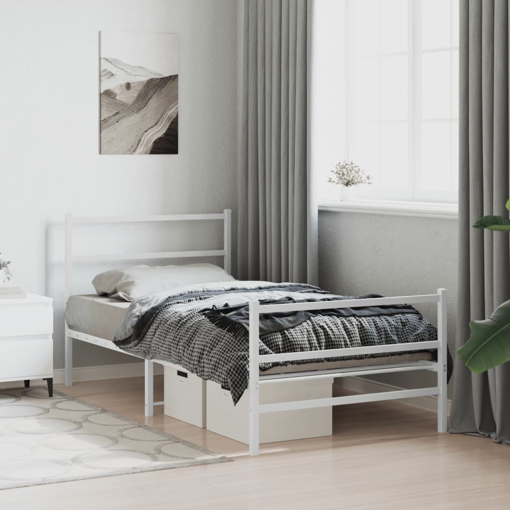 vidaXL Metal Bed Frame without Mattress with Footboard White 107x203cm 1