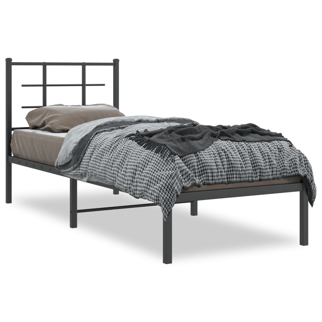 vidaXL Metal Bed Frame without Mattress with Headboard Black 75x190cm 2