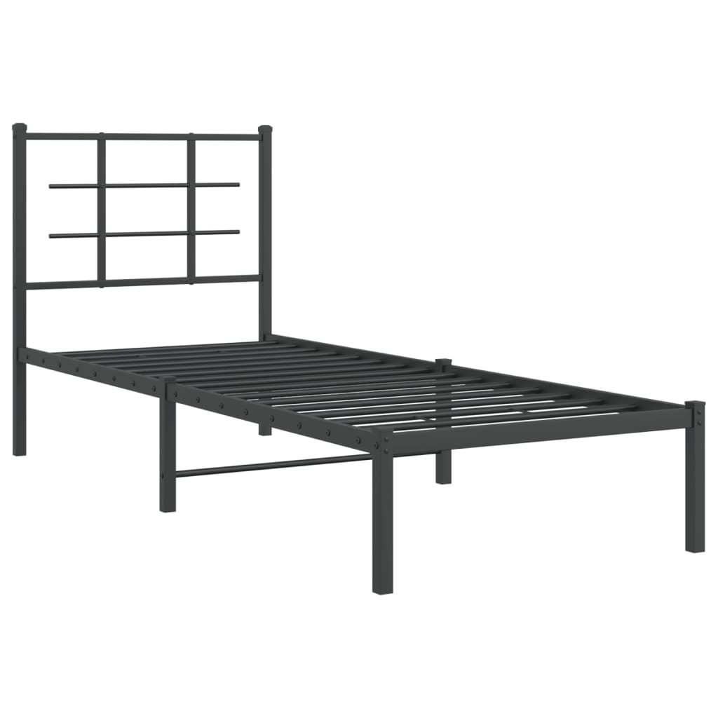 vidaXL Metal Bed Frame without Mattress with Headboard Black 75x190cm 3